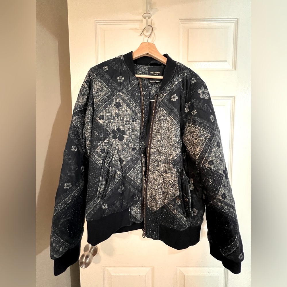 Scotch & Soda Indigo Dye Patchwork Linen Quilted Jacket Size L